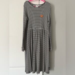 Little Man Happy Black and White Striped Long Sleeve Dress